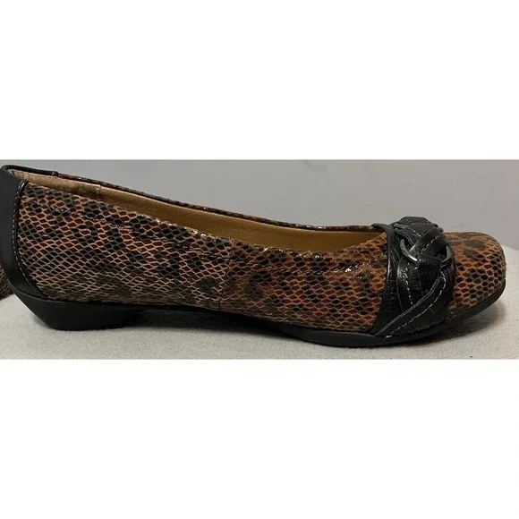 Softspots "Posie" Snakeskin Animal Print Leather Upper Brown‎ Ballet Flats Sz 9W - Picture 9 of 9